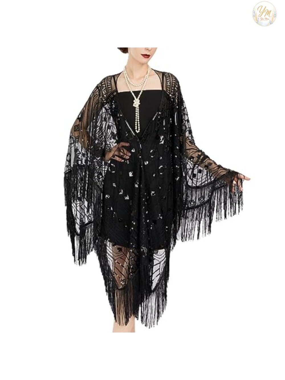 1920s Long Shawl Wrap Sequin Flapper Evening Formal Party Mesh Tassel